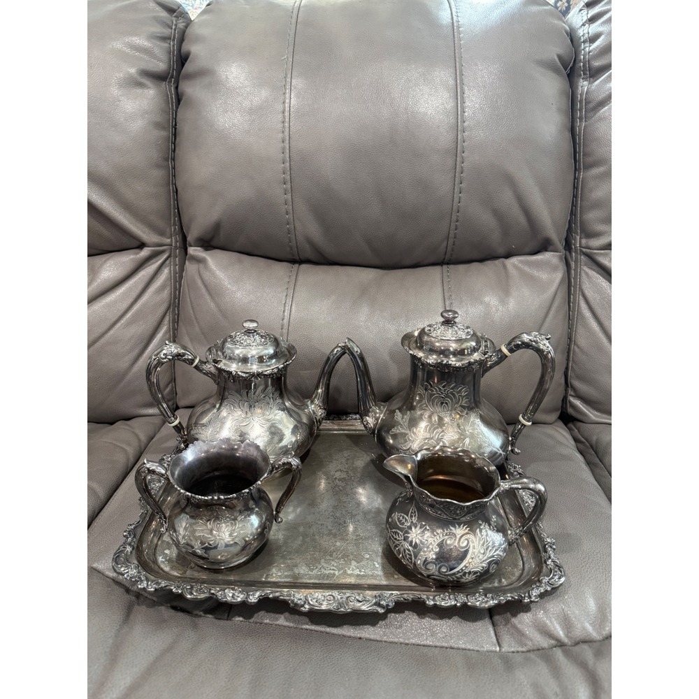 Antique Fairpoint Quadruple Plate Tea Coffee Set Reed & Barton 16in Tray 5pc